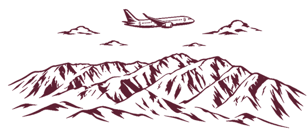 Avião sobre a cordilheira, desenhado em linha