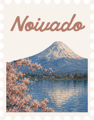 Selo ilustrado do noivado, com o Monte Fuji